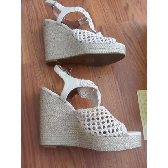 Lucky Brand Womens WEDGE SANDAL Size 8.5 Beige Cream Macrame Espadrilles Shoe - Picture 3 of 6